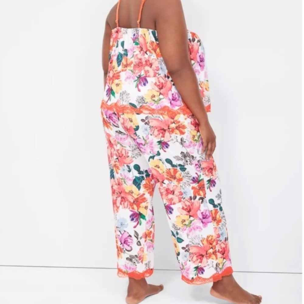 Lane Bryant, Cacique-Floral Pajama Set with Orange Accents - Picture 2 of 2